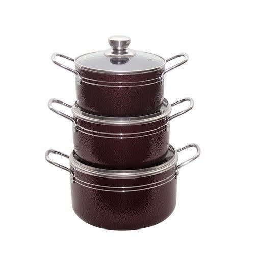 Small Sized Non-stick Cooking Pots - 3 Sets - Wine
