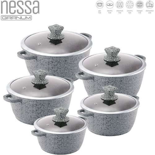Nessa Granum Die-cast Aluminium Stockpot Set With Non-stick Coating - 5pc Serizzo Grey