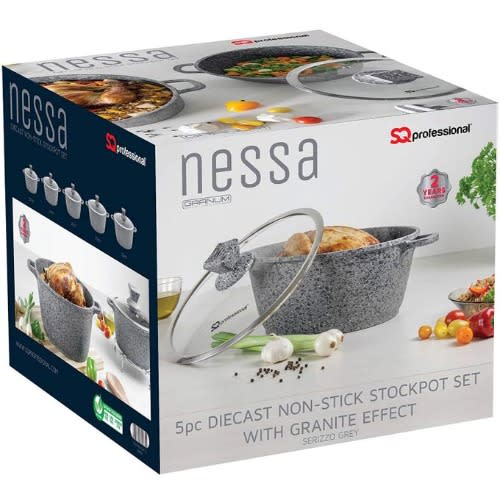 Nessa Granum Die-cast Aluminium Stockpot Set With Non-stick Coating - 5pc Serizzo Grey