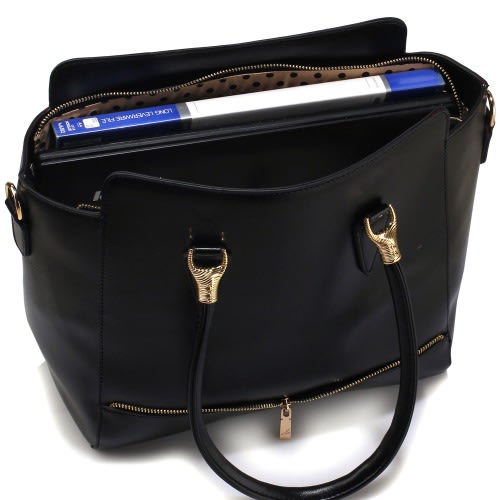 Black Zipper Tote Shoulder Bag