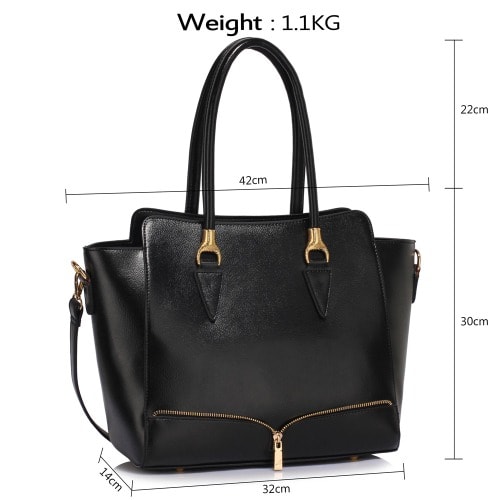 Black Zipper Tote Shoulder Bag
