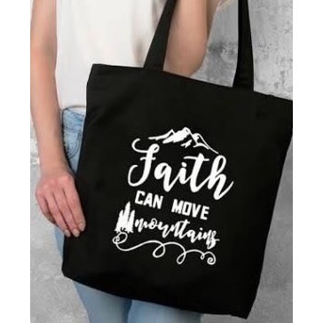 Faith Can Move Mountains Design Tote Bag - Black