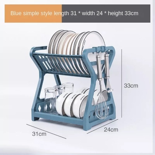 Dish Drying Rack2 Tier Dish Racks With Tray, Cup Utensil Holder - Blue
