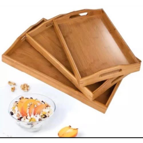 Bamboo Serving Trays - Set Of 3 + Free Gift