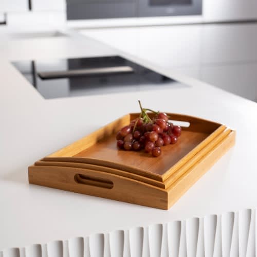 Bamboo Serving Trays - Set Of 3 + Free Gift
