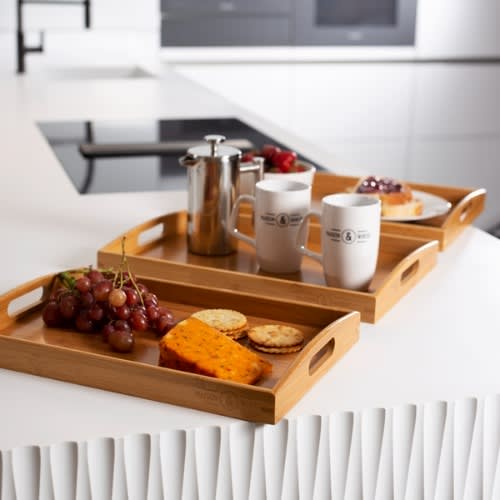 Bamboo Serving Trays - Set Of 3 + Free Gift