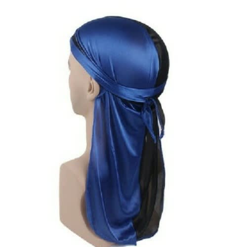 Two Colour Silk Durag - Black & Blue