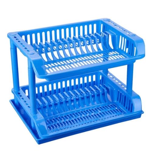 Plastic Dish Drainer Rack - 2-Tier  - Blue