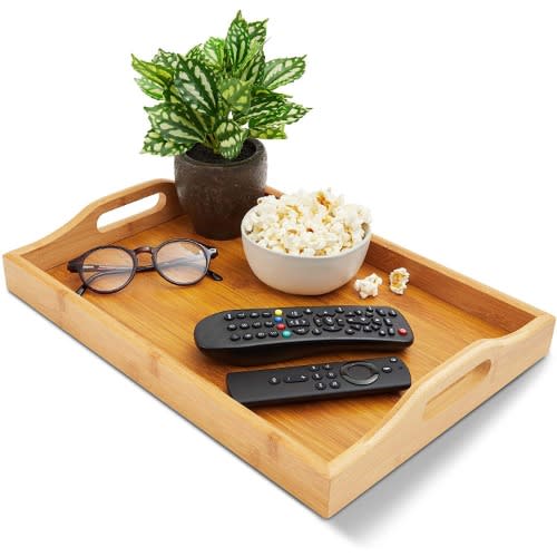 Bamboo Wooden Food And Tea Serving Tray With Double Handles - Set Of 3