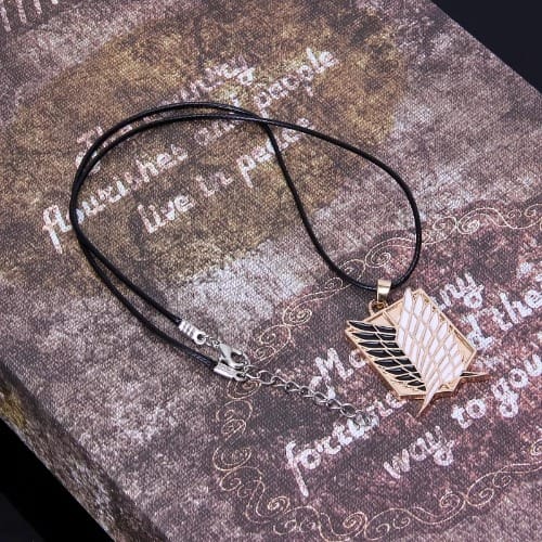 Unisex Titanium Wings Pendant Leather Necklace - Gold