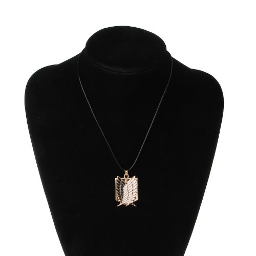Unisex Titanium Wings Pendant Leather Necklace - Gold