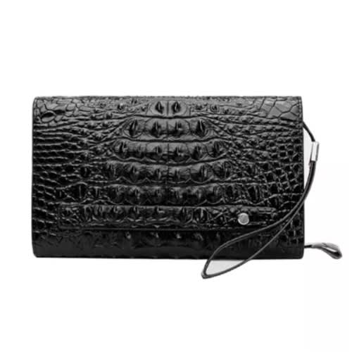 J & P Legend Croc Skin Leather Clutch Purse With Password Lock - Black