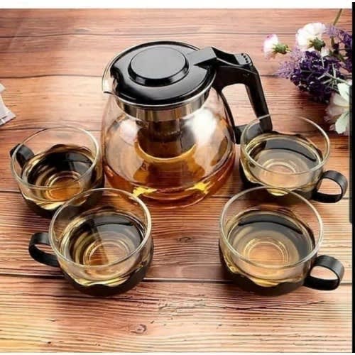 Glass Teapot With 4 Tea Cups - 900ml