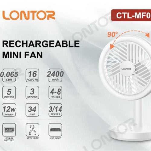 Lontor Rechargeable Mini Table Fan With Ring Light