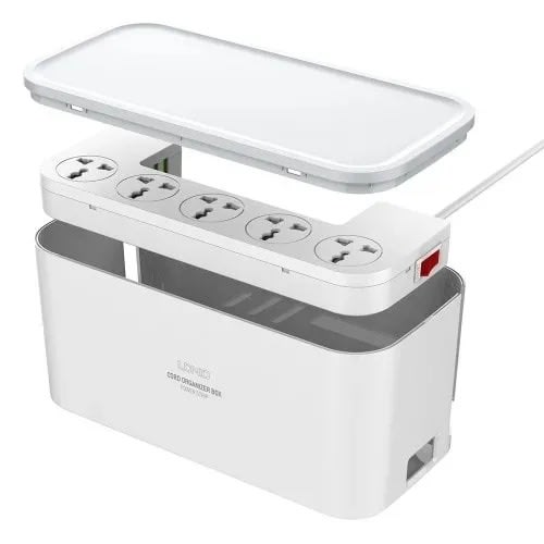 Ldnio Cord Organizer & Power Strip Box With 5 Socket + 3 Usb Ports