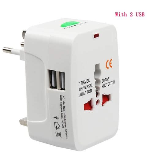 Travel Adaptor With Surge Protector And 2usb Port- All In One