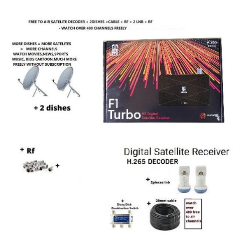 Free To Air H265 Satellite Decoder Mini Reciever With Inbuilt Wifi Hd With 2 Dishes