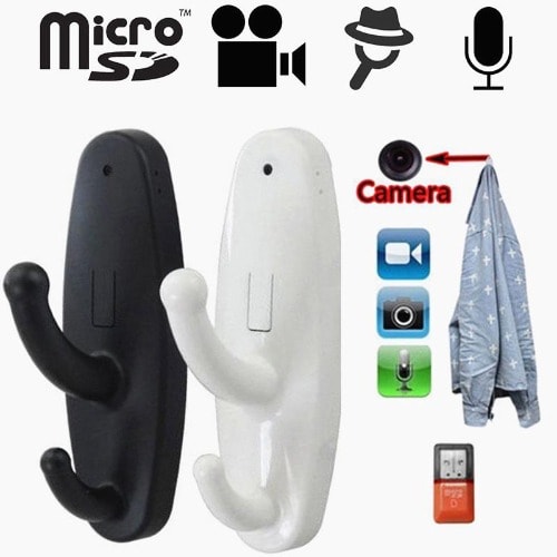 2 In 1   1080p Mini Hanger Hook Spy Camera - Dvr Motion Detection - White & Black
