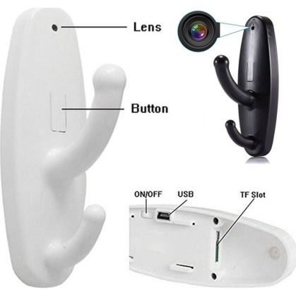 2 In 1   1080p Mini Hanger Hook Spy Camera - Dvr Motion Detection - White & Black