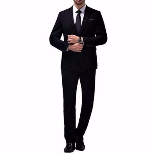 Men's Superior Slim Fit Suit with Double Back Slit -Vent - Black