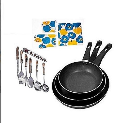 3 In 1 Fry Pan Set, 6 Pieces Kitchen Spoon Set & Kitchen Apron