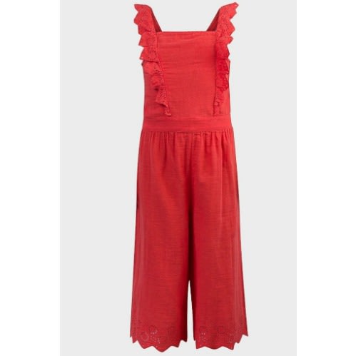 Broderie Anglaise Trim Jumpsuit  For Girls - Coral