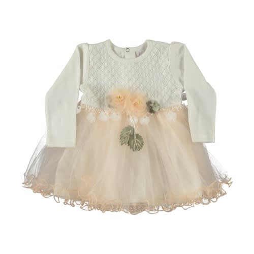 Baby Girl Dress With Rose Petals - Salmon