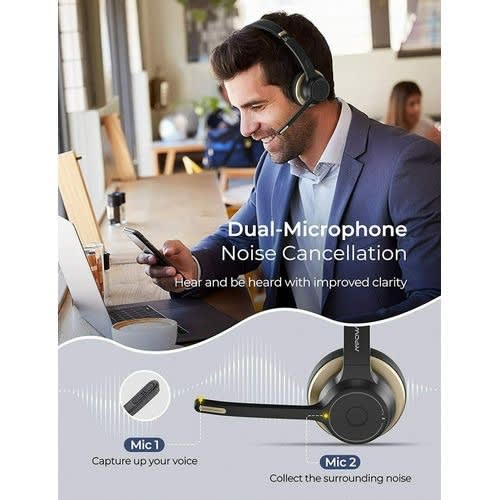 Hc5 V5.0 Bluetooth Headset With Dual Mic - 22hrs Talk Time With For Call Center