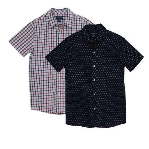 2in1 Checkered And Star Woven Short Sleeve Shirt