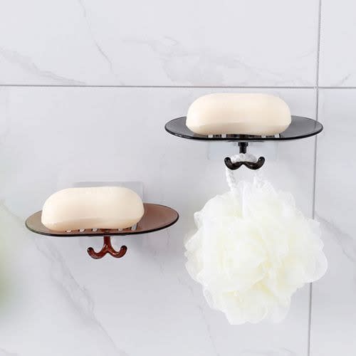 2 Set Bathroom Kitchen Soap Sponge Holder Dish Tray With Hooks