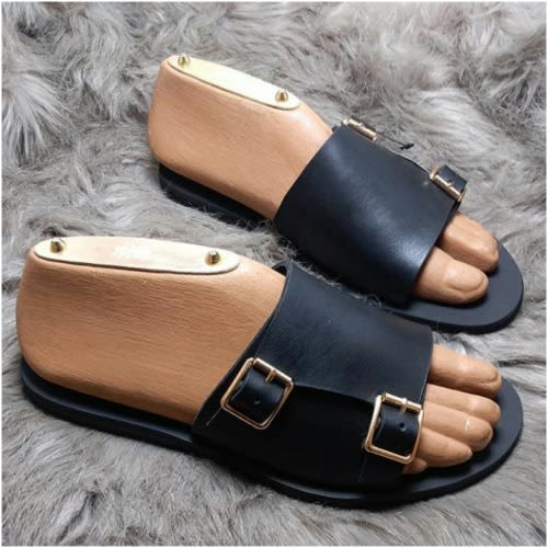 Male Buckled Slippers -  Black