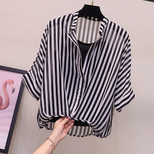Half Sleeve Loose V-Neck Blouse - 2pieces