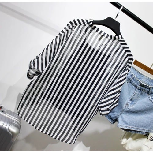 Half Sleeve Loose V-Neck Blouse - 2pieces