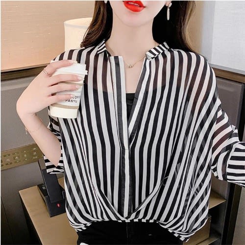 Half Sleeve Loose V-Neck Blouse - 2pieces