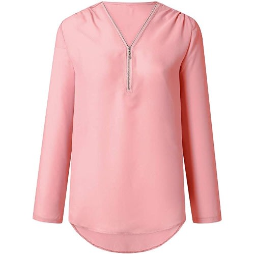 Zip Up Long Sleeve Top - Peachy Pink