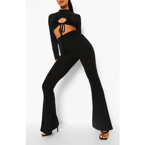 Women’s Ribbed Striped Skinny Flare Leggings