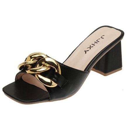 Big Chain Mid Block Heel Slipper