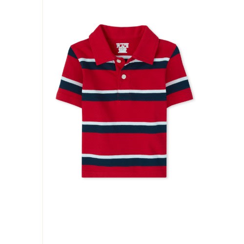 Colour Block Bold Stripe Polo Shirt - Red & Blue