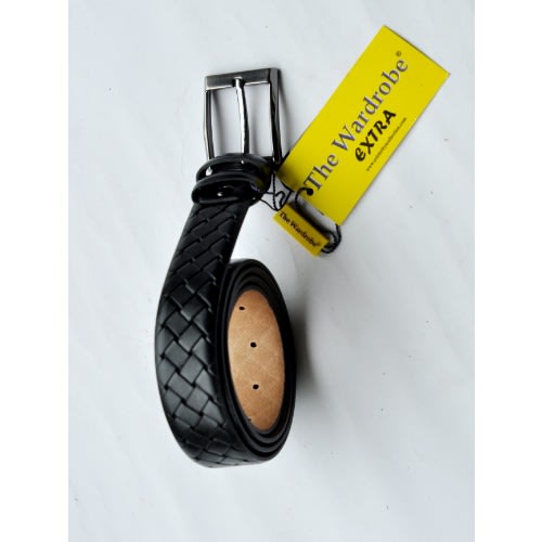 Men Genuine Leather Checked Designed Belt-mb-9656 - Black