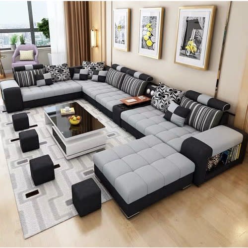 Rannel's CEN Modular Sofa Set With Bookcase Arms And 4 Stools - Black