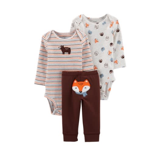 Baby Boy Fox Striped Long Sleeve Bodysuits And Matching Pant-3 Piece Set