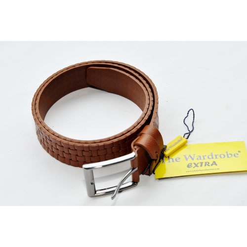 Leather Men Matted Pattern Belt-Brown-mb-9645 -Size: 125/50