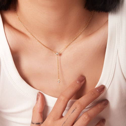 Round Crystal  Pendant Necklace- Gold