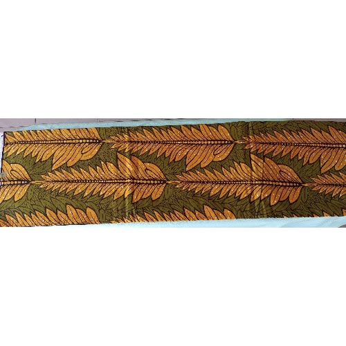 Green Ankara With Yellow Long Leaves -6yards