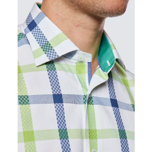 Low Collar Check Relaxed Slim Fit Shirt -  White & Green
