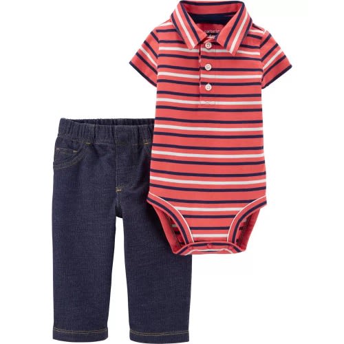 2-piece Striped Polo Bodysuit Pant Set - 6months