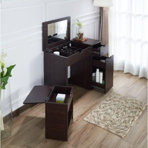 Multi-storage Vanity Table With Mirror & Stool Set