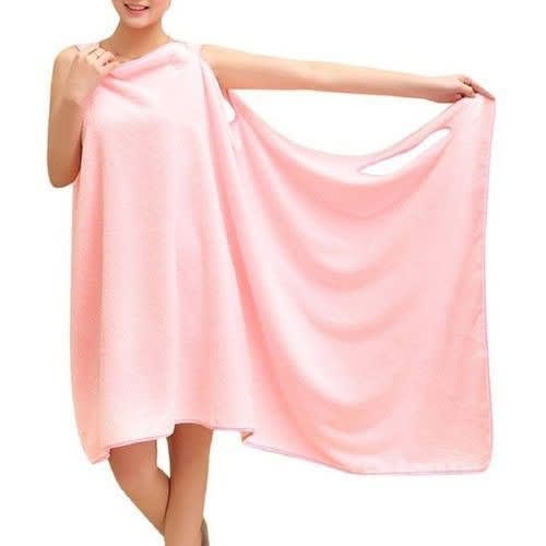 Microfiber Wraparound Wearable Bath Robe Towel - Pink