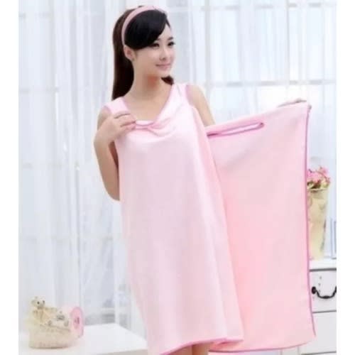 Microfiber Wraparound Wearable Bath Robe Towel - Pink