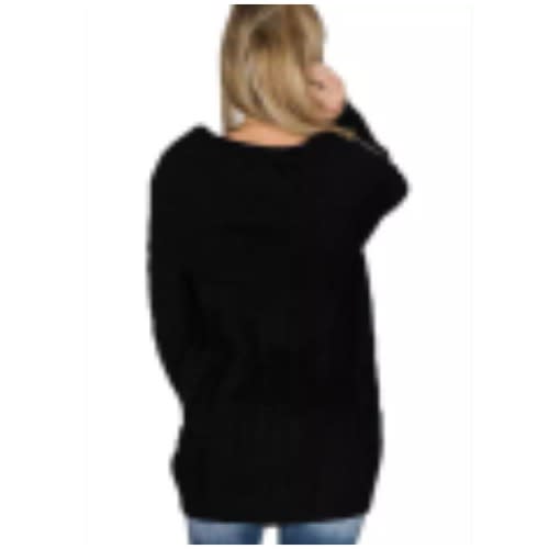 Black Fold Over Poncho Style Sweater - Black